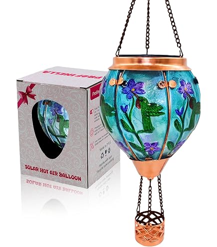 TEYIGARDEN Glass Hot Air Balloon Solar Lantern with Flame | Solar